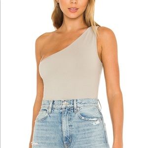 Revolve x Lovers and Friends One Shoulder Bodysuit in Warm Grey
